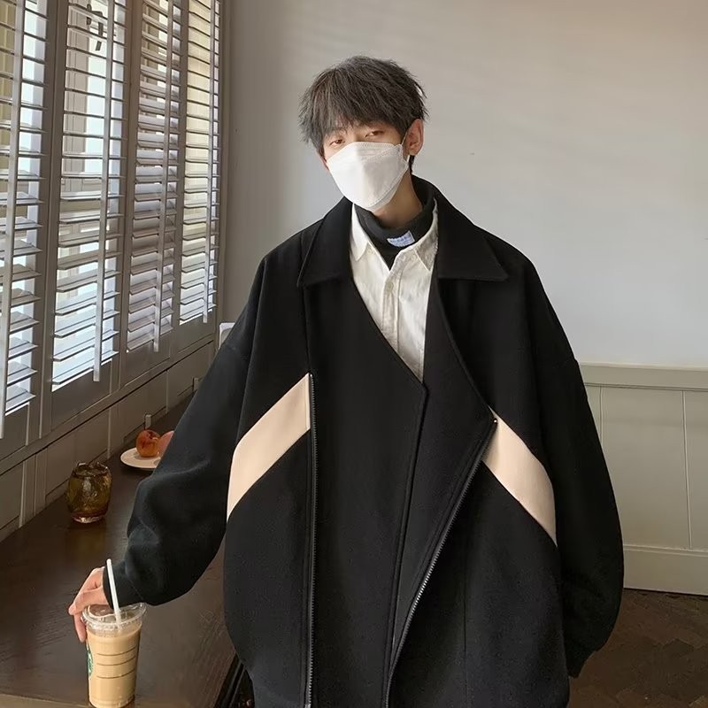 Chaqueta de herramientas de color a juego al estilo de Hong Kong para hombres, chaqueta de cuello alto suelta de todo fósforo de primavera y otoño