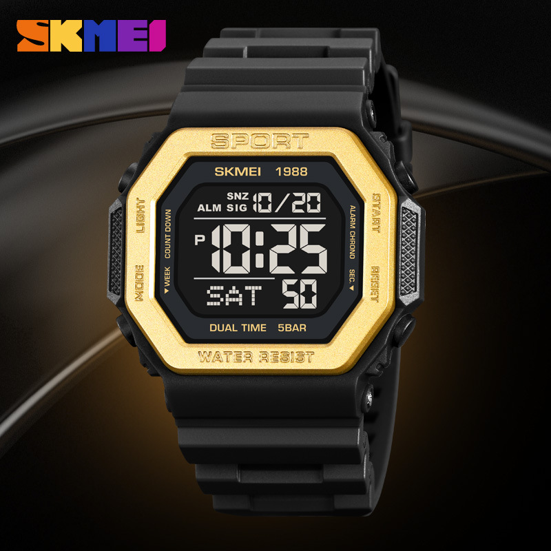 Reloj deportivo Skmei para hombre Reloj electrónico impermeable multifuncional de personalidad cuadrada Reloj electrónico de estudiante para hombre