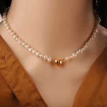 爱心吸铁石吊坠锁骨链女高级感小众设计天然珍珠项链女颈链配饰品