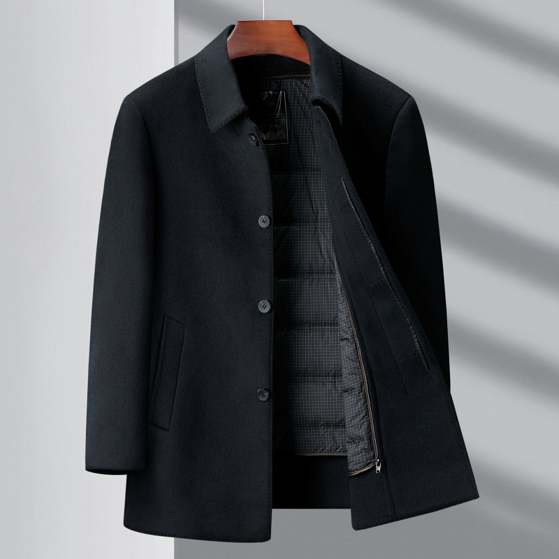 2024 하이 엔드 양면 울 코트 겨울 중간 길이 코트 비즈니스 다운 라이너 중년 아빠 코트