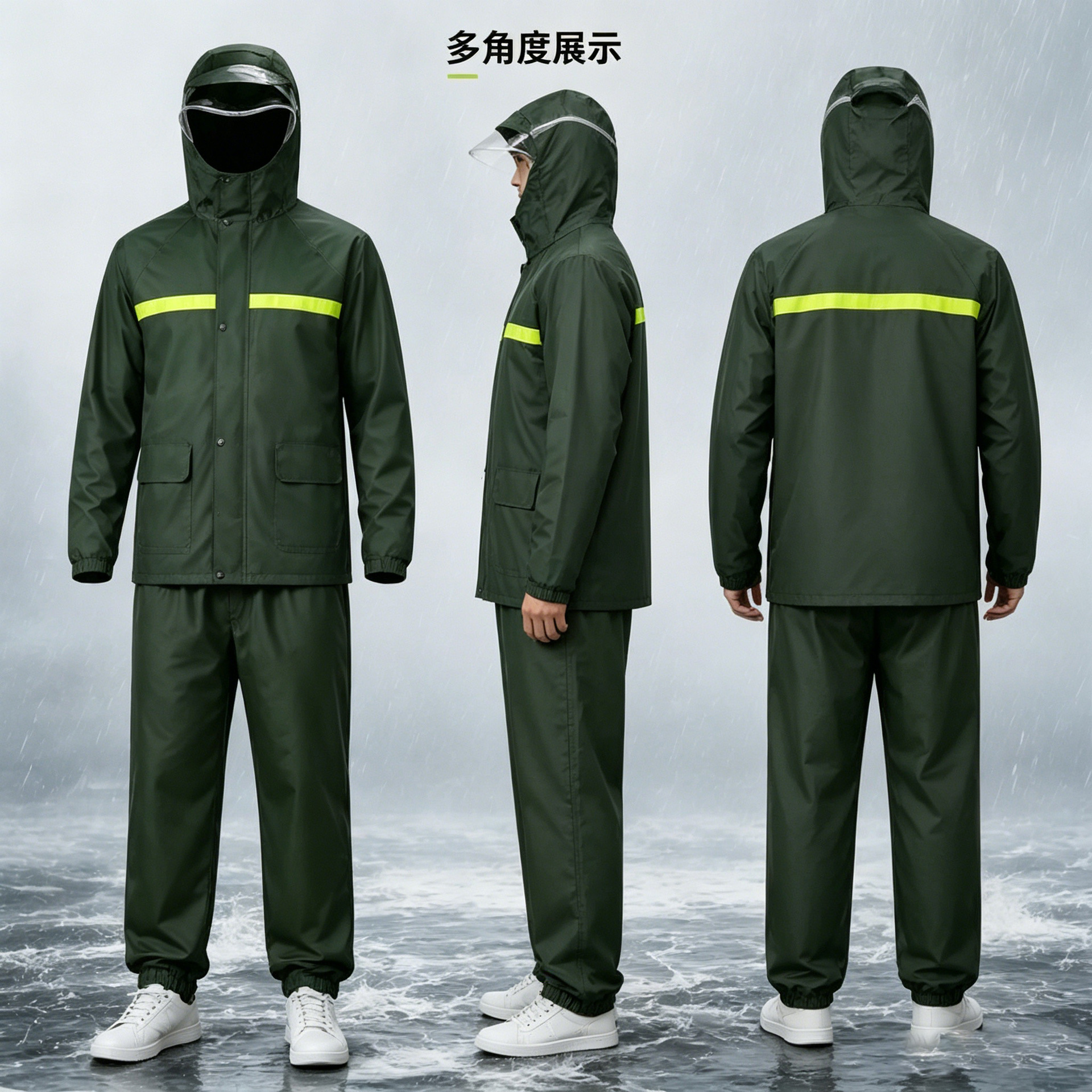 Zweiteiliger Regenanzug für Herren zum Fahrradfahren und Essenslieferungen, Regenjacke und Regenhose mit vollständigem Schutz vor starkem Regen