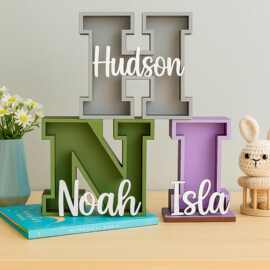 新款字母存钱罐木质雕刻花卉硬币收纳盒摆件高级感数字字母储存罐