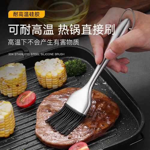 Cross-border stainless steel silicone brush household barbecue brush pizza brush long brush bread sweep kitchen baking oil brush
