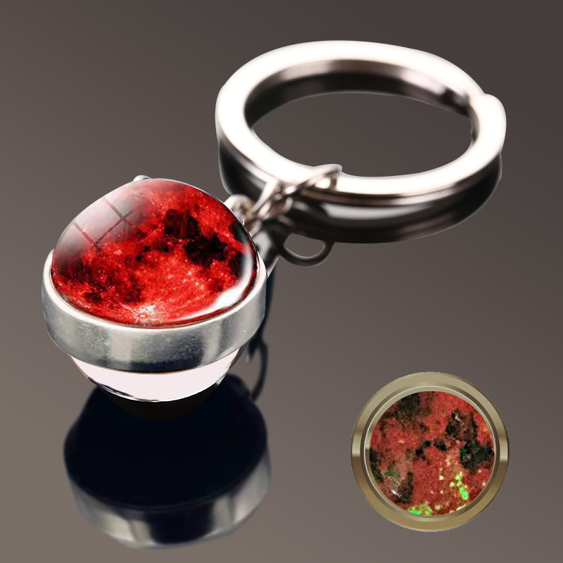 Sistema solar galaxia nebulosa Bola de cristal de doble cara llavero Luna Tierra Marte colgante llavero joyería al por mayor