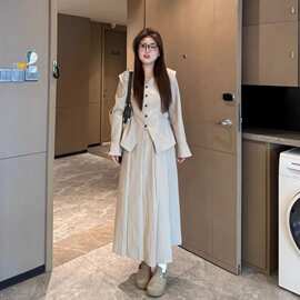大码大小姐新款气质两件套春季女装衬衫高腰显瘦上衣半身裙套装