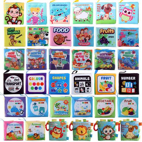 Foreign trade three-dimensional baby cloth book, early education toy, tear-resistant palm book, early education cognitive baby cloth book, 1 set of 6 books