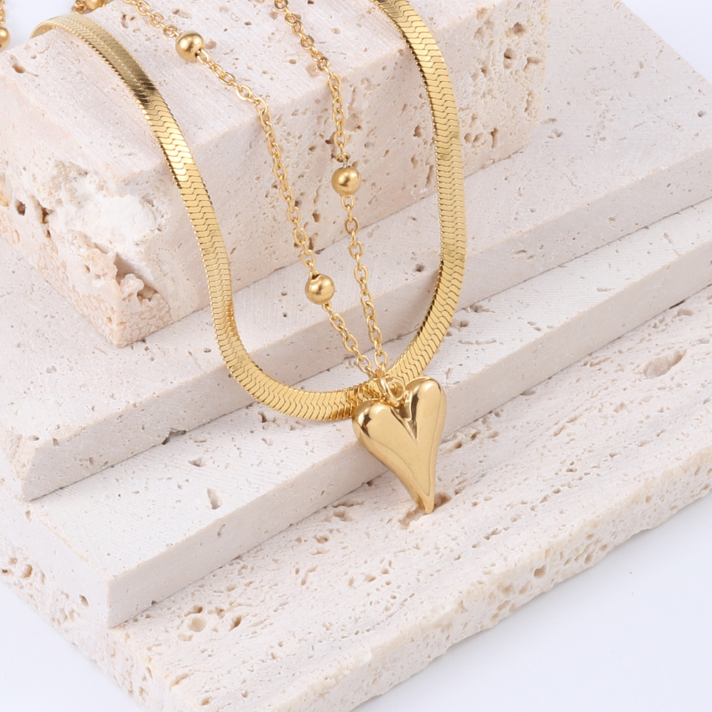 Plating Design Fashion Heart Shape Stainless Steel Plating Layered Necklaces 1 Piece