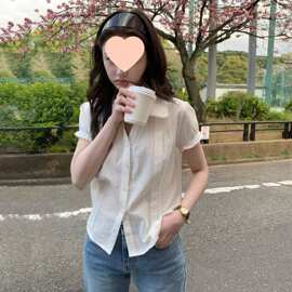 尺寸已更新 韩国B*ACK*P元  ins竖纹微收腰POLO领气质短袖衬衫