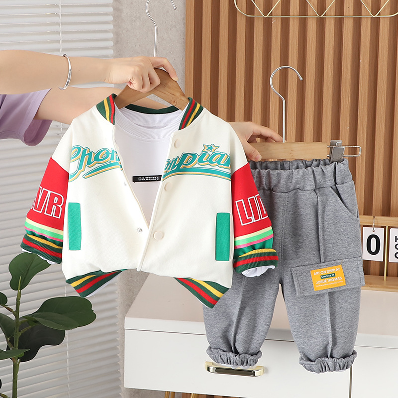 Boys' Spring 2024 New Style Infant and Children's Western Baseball Jacket Baby Autumn Long Sleeve Three piece Set Trendy_voghion.com
