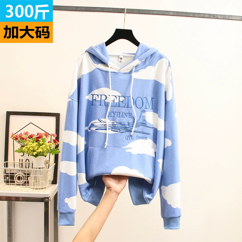 Прямые поставки с фабрики, женская одежда очень большого размера, оптовая продажа, камуфляжная свободная толстовка в гонконгском стиле, корейский стиль, вышивка MD1854