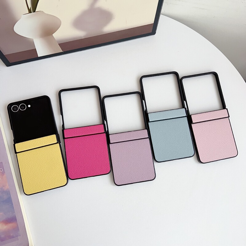 Korean Style Solid Color Leather Case Suitable for Galaxy Z Flip 8/7/6, Samsung 5Th Generation Foldable Protective Cover, Cross-Border Korean Style Solid Color Leather Case Suitable for Galaxy Z Flip 8/7/6, Samsung 5Th Generation Foldable Protective Cover, Cross-Border