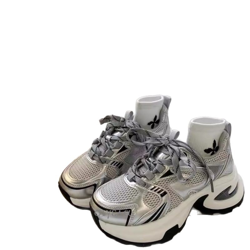 Zapatos de papá casuales transpirables de malla para mujer 2025 primavera y otoño nuevo estilo de todo fósforo plataforma pequeña altura zapatillas deportivas de viaje