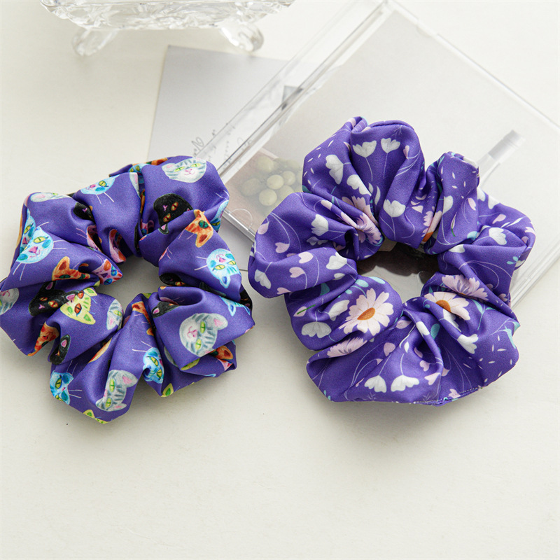 Changchun flower blue printing series large intestine hair band headgear cross-border elastic headrope satin hair band hair accessories_voghion.com