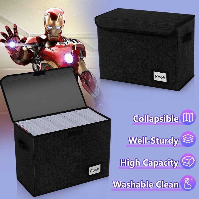 Comic Book Storage Box, Foldable, Can Hold 160-180 Comic Books, Organizer, Heavy-Duty Trash Bin Container