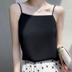 吊帶一字領背心女外穿洋氣西裝內搭打底冰絲緞面顯瘦仿真絲上衣女