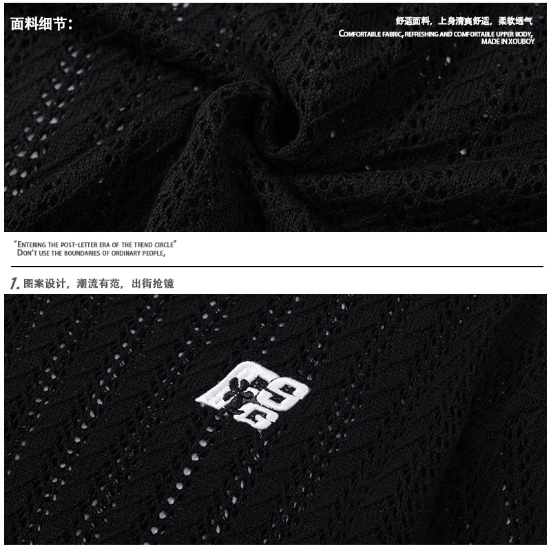服の紳士服のアメリカ刺繍の透かし彫りのニットtシャツの男女の夏のタイプの怠惰な大衆の長袖insのブラウス