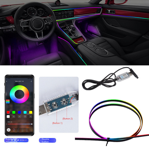 Automotive ambient light LED strip hidden interior modification car flow light illusion color voice controlled acrylic ambient light