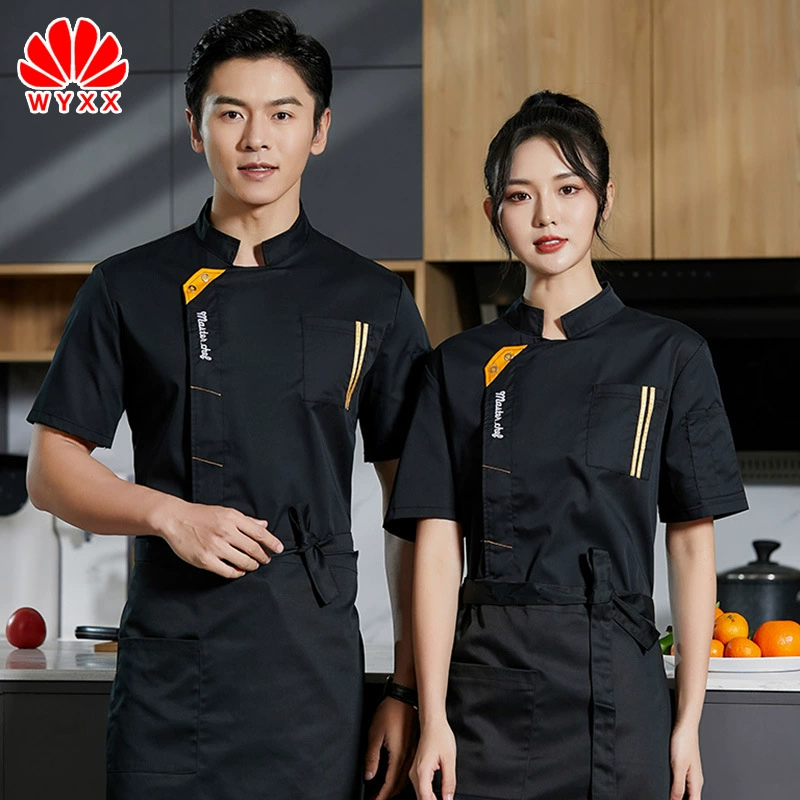 Одежда для шеф-повара Мужская и женская кухонная задняя часть с короткими рукавами кухня рабочая одежда для шеф-повара отеля западный ресторан кухонная одежда вышитый логотип с принтом