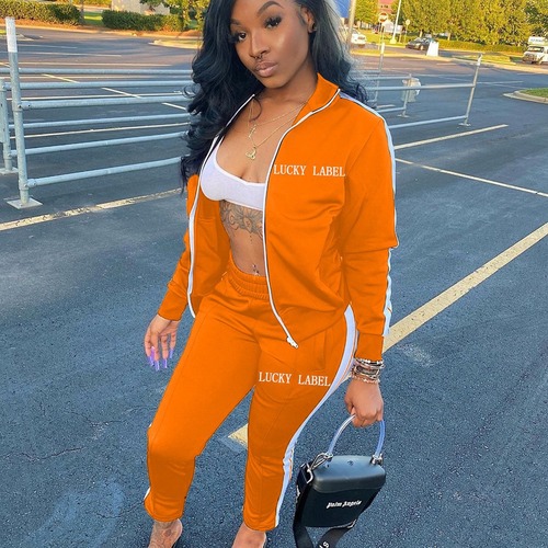 H9710 AliExpress Amazon Fashion Letter Embroidered Zipper Sports Two-Piece Set  In Stock