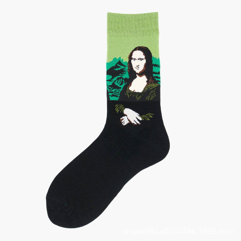 Calcetines de Comercio Exterior, Calcetines de Media Pantorrilla con Pintura al Óleo de Estilo Creativo Europeo y Americano, Calcetines Largos de Moda Transfronterizos, Calcetines de Algodón de Media Pantorrilla para Otoño e Invierno.