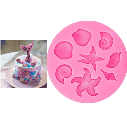 Ocean shell conch starfish seahorse mermaid tail silicone mold fondant cake decoration mold 8-piece set