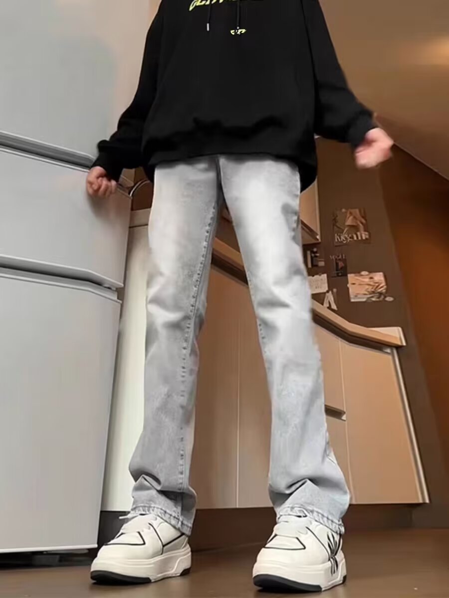 Smoke Gray Jeans Men's Vibe Style Design High Street Spring & Fall Slim American High Street Retro Floor-Length Pants Trendy