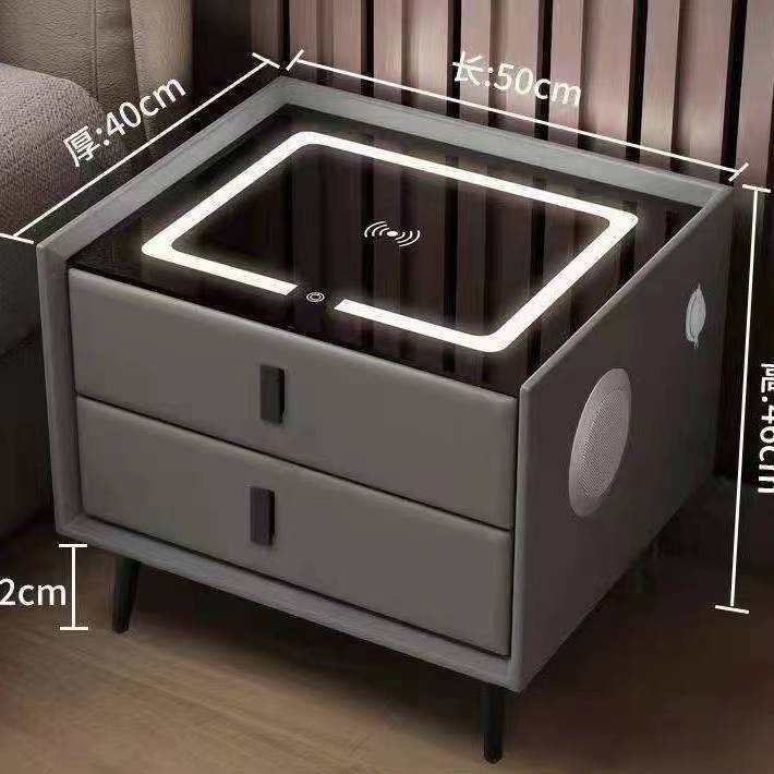 Ma ra maciza mesita noche inteligente minimalista mo rna luz cuero lujo dos cajones carga inalámbrica bluetooth audio bloqueo huellas dactilares