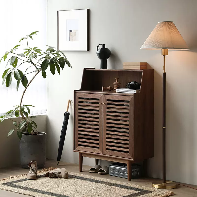 北美樱桃木全实木玄关处鞋柜现代简约黑胡桃木轻奢鞋柜储物置物柜