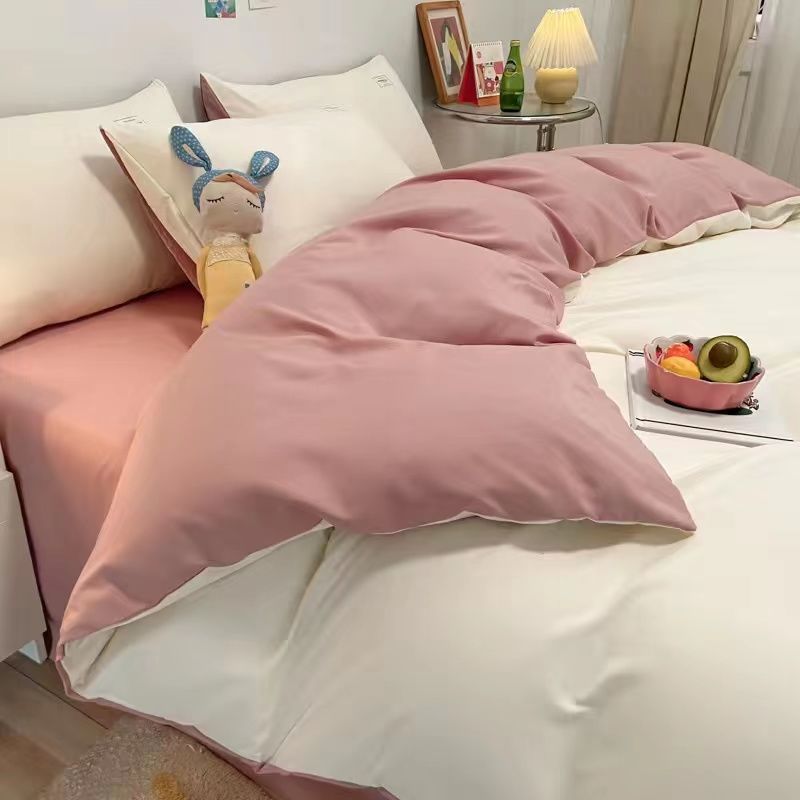 Solid Colour Duvet Cover And Bed Sheet Bedding Four-piece Set_voghion.com