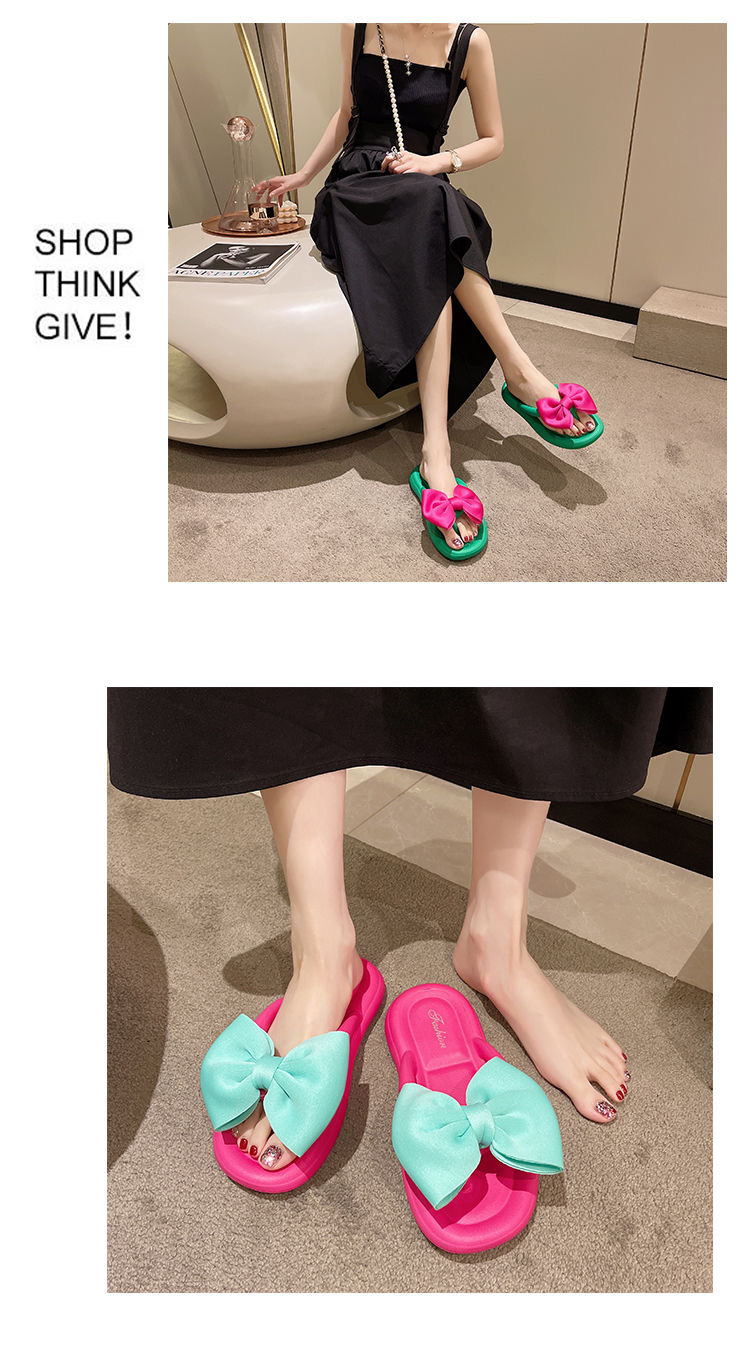 Women's Casual Vacation Color Block Heart Shape Bowknot T-Strap Thong Sandals display picture 6