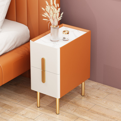 Ultra-narrow bedside cabinet, modern minimalist bedroom, solid wood bed side cabinet, small storage cabinet, light luxury, rock slab mini storage cabinet