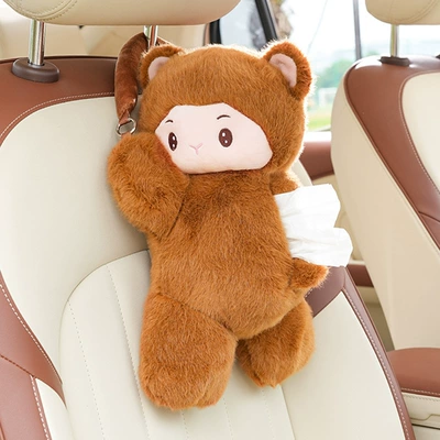 Car tissue box/set | Supplies - plush-hanging-tissue-box-monkey-brown
