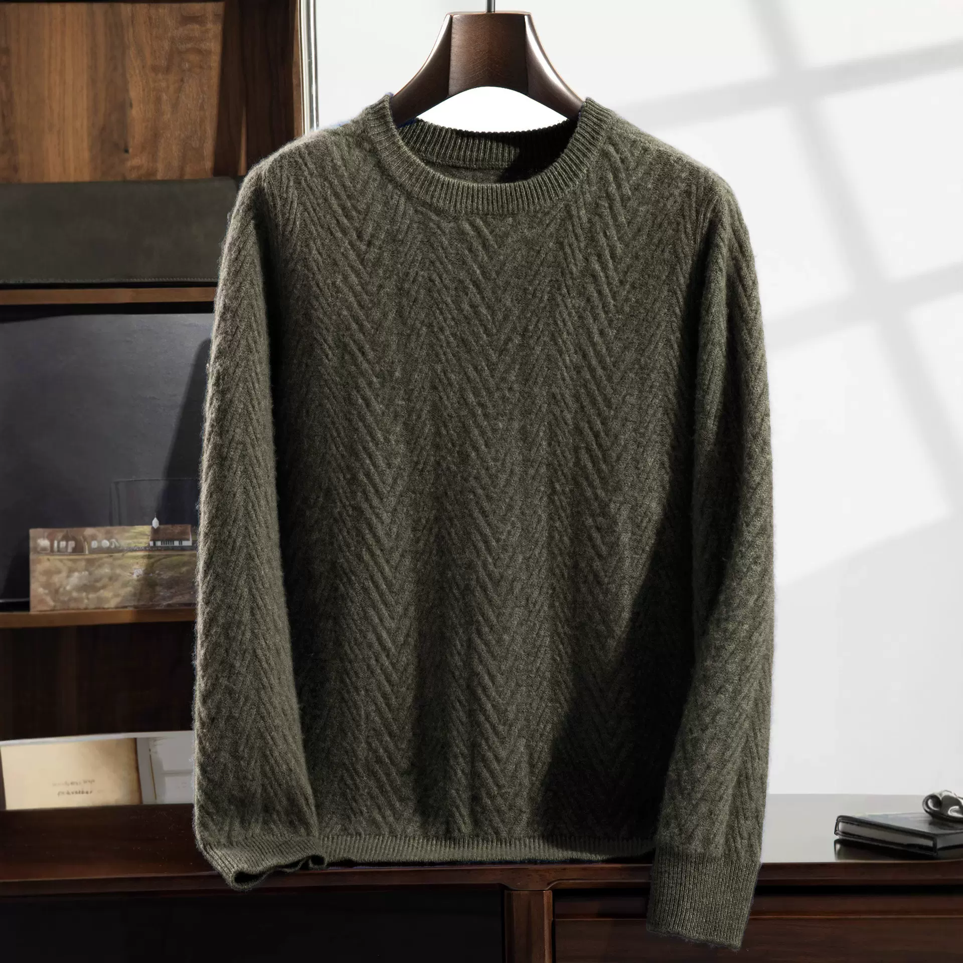 羊绒衫男士圆领加厚麻花针织羊毛衫宽松休闲大码套头长袖打底毛衣
