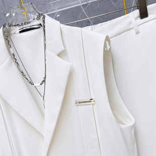 White Stylish Suit Vest with Side Slits and Ribbons for Men, 2023 Korean Version Loose Suit Vest Trendy