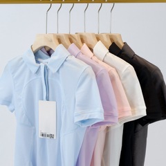 lulu同款瑜伽服女士短袖T休閒polo衫網孔透氣修身運動網球可帶標