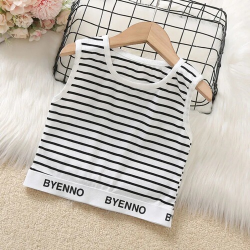 Girls striped vest suit summer thin casual short style internet celebrity fashionable children's wear sports shorts two-piece set