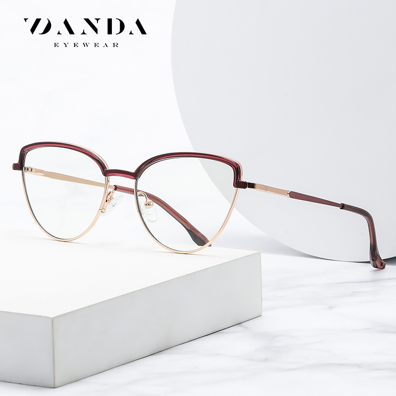 TB3205 bicolor elástico pierna de Trabajo Anti-azul gafas de luz 2023 Comercio exterior nuevo Marco de las mujeres de moda europea y americana gafas lisas