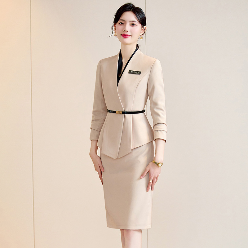 Jewelry Store Gold Shop Beauty Work Clothes Set Skirt Two-piece Women's Autumn and Winter Hotel Front Desk Etiquette Reception Welcome Clothes