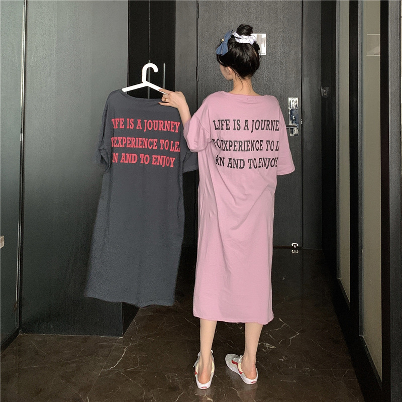 in stock Maternity Clothing Casual Korean Printed Long T-shirt dress Cotton Short Sleeve Pregnant Women's Dress Summer Women's Clothing