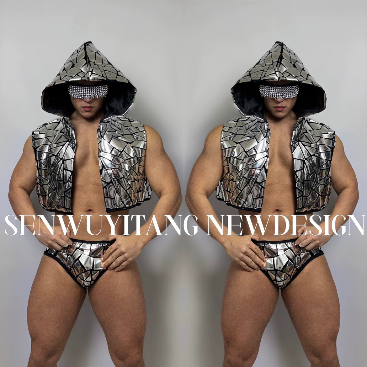 Серебряное зеркало, мужской и женский костюм для танцев, вечерние, для ночного клуба, бара, Gogo Future Lens, жилет, костюм для выступления