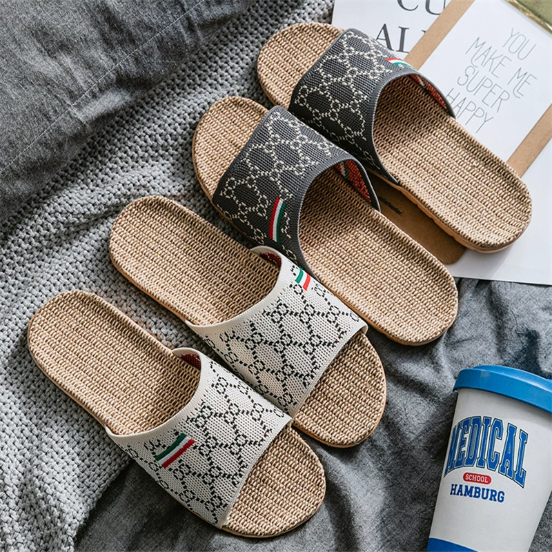 Бесшумный льняной тапочки из ЭВА, женские летние легкие домашние Нескользящие сандалии с вырезами для пары, для четырех сезонов