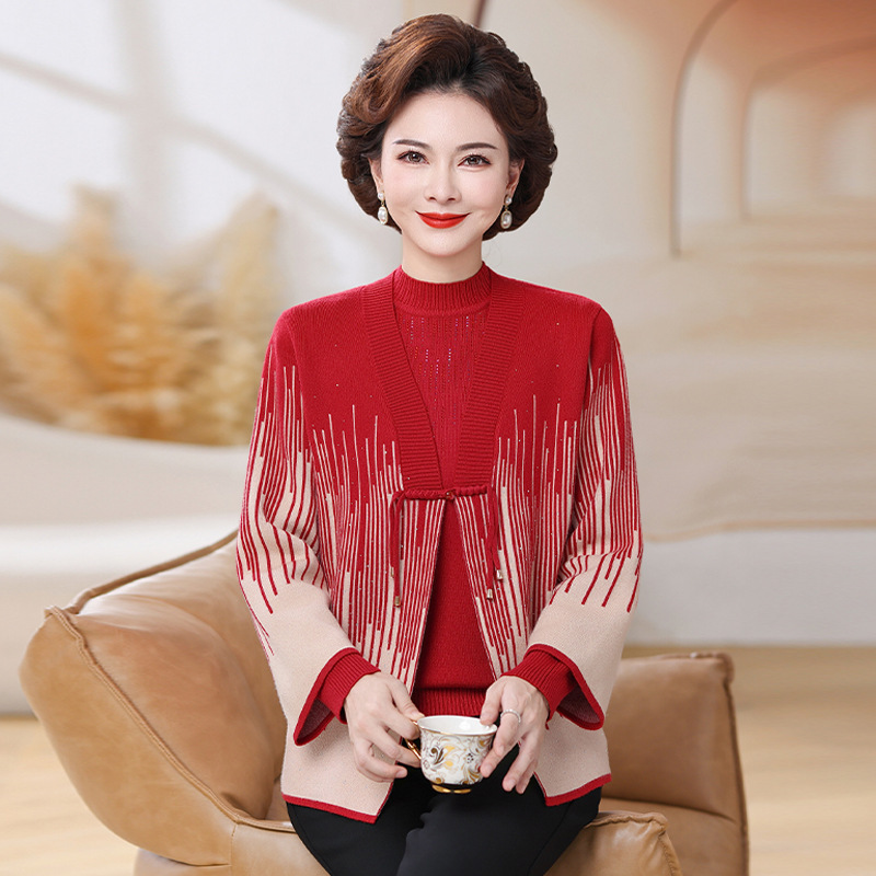 春秋装新款打底衫中老年毛衣两件套装妈妈洋气针织上衣服中年女装|undefined