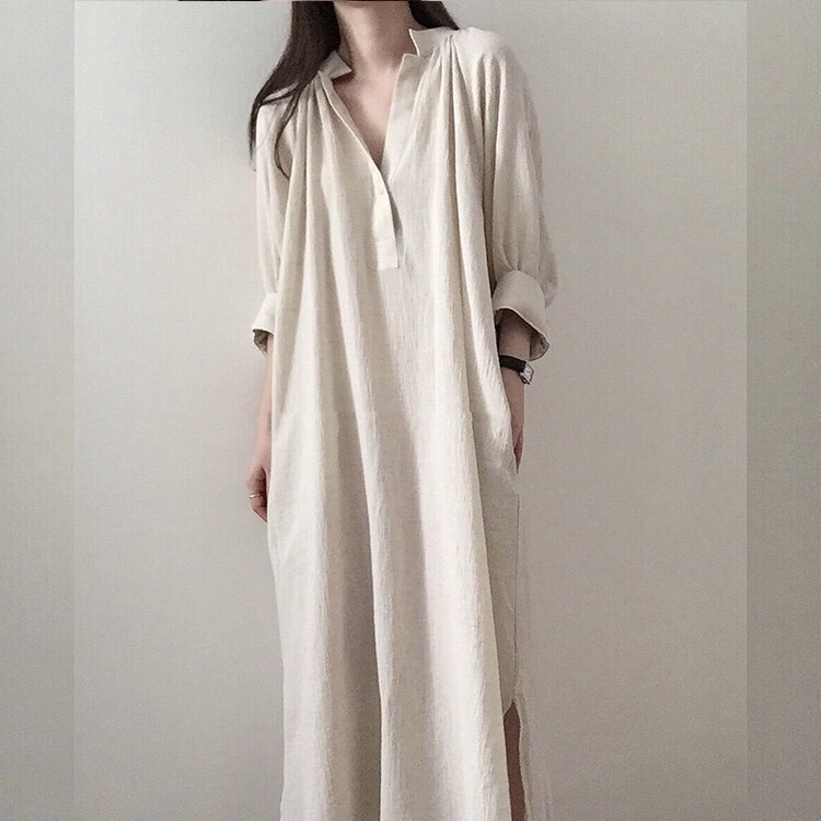 2026 Japanese and Korean Spring Fashion New Loose-Fitting Korean-Style Long Over-The-Knee Cotton and Linen Shirt Dress 2026 Japanese and Korean Spring Fashion New Loose-Fitting Korean-Style Long Over-The-Knee Cotton and Linen Shirt Dress