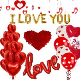 金色I LOVE YOU红色爱心love仿真花瓣组合气球套餐婚庆情人节派对
