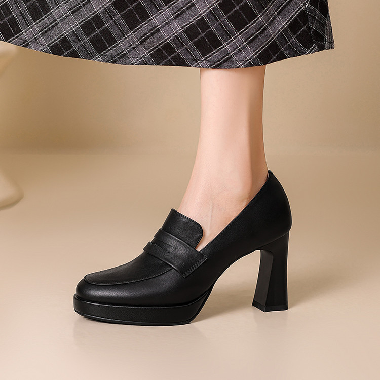 Loafers for Women 2026 New Retro Leather Shoes Mid-Heel British Style High Heels for Women Spring and Autumn Chunky Heel Single Shoes White Trendy