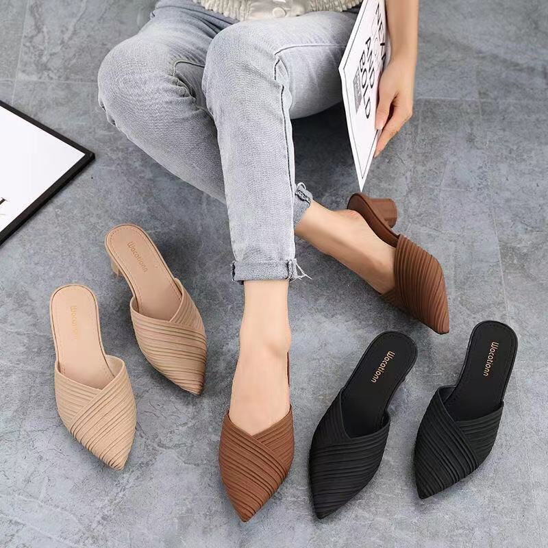 2022 New Fashion Baotou Half Slippers Summer Lazy Outfit Slippers Women's Shoes Casual Sandals Single-layer Shoes for Women
