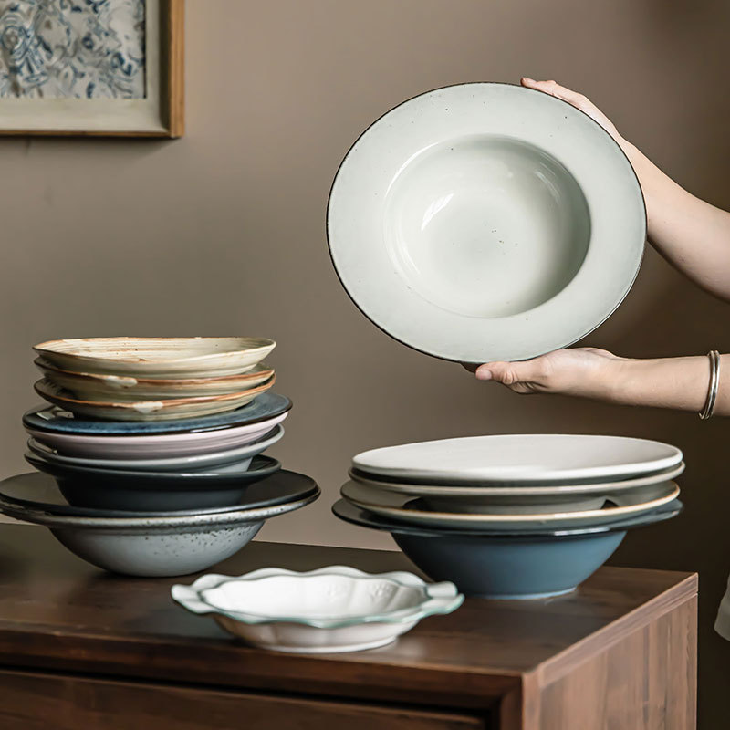 Straw hat plate large collection retro European ceramic western food bowl restaurant high color value salad bowl soup bowl tableware wholesale Straw hat plate large collection retro European ceramic western food bowl restaurant high color value salad bowl soup bowl tableware wholesale