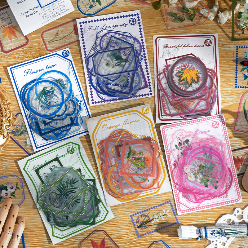 Serie de flores transparentes pegatinas de mascotas impermeables paquetes diy diario pegatinas de plantas retro transfronterizas pegatinas de flores