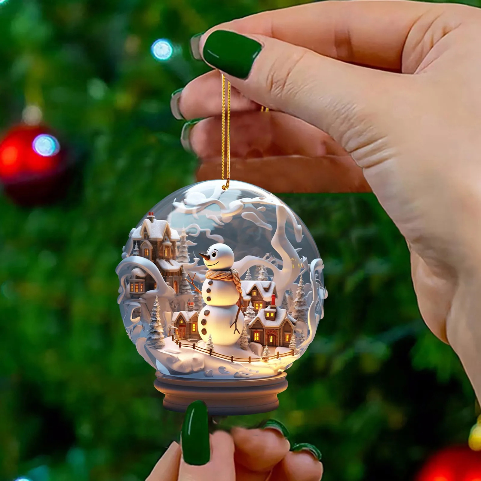 Navidad muñeco de nieve 2D acrílico bolas de vidrio adornamiento estilo único copo de nieve decoración hermosa esfera colgante colgante