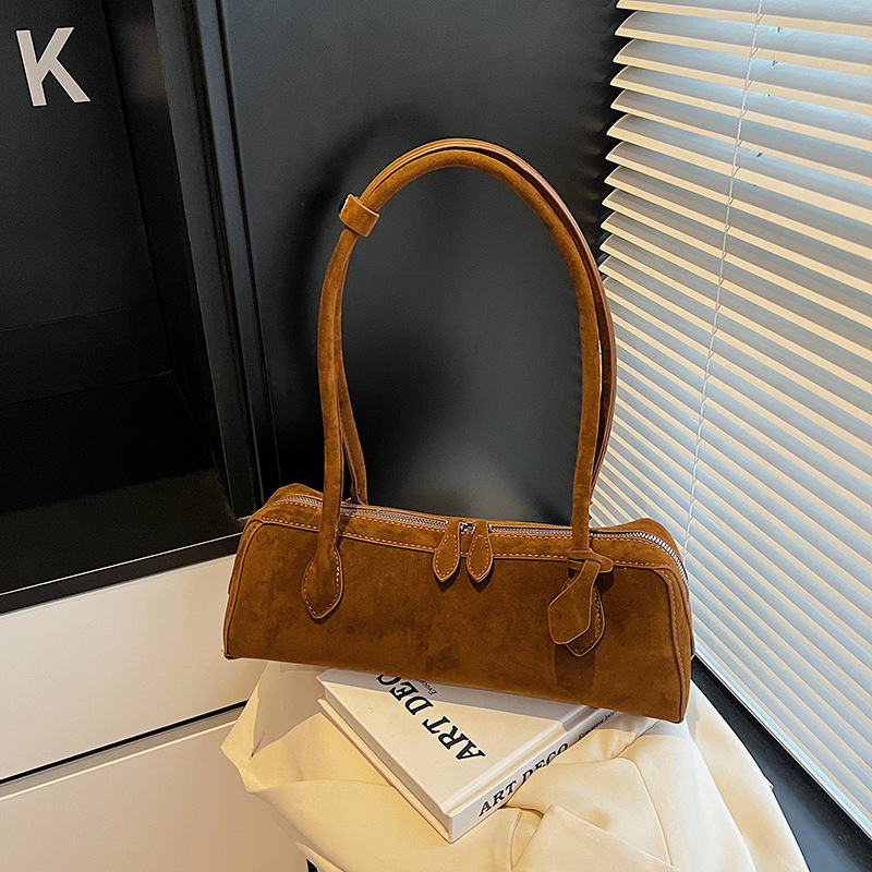 Suede Baguette Bag Korean Minimalist Handbag Autumn New High-End Retro Shoulder Underarm Bag - Thumbnail 7